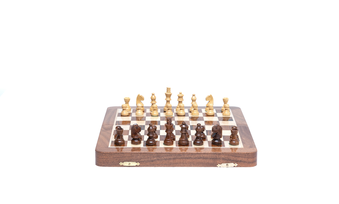 Premium 10-Inch Wooden Folding Travel Chess Set - Boxwood and Rosewood