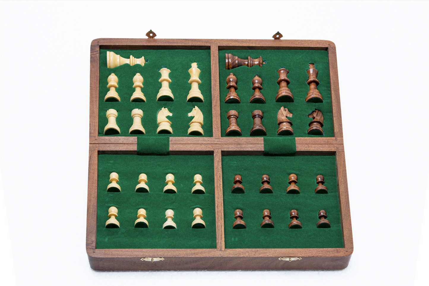 Premium 14-Inch Wooden Folding Travel Chess Set - Boxwood and Rosewood