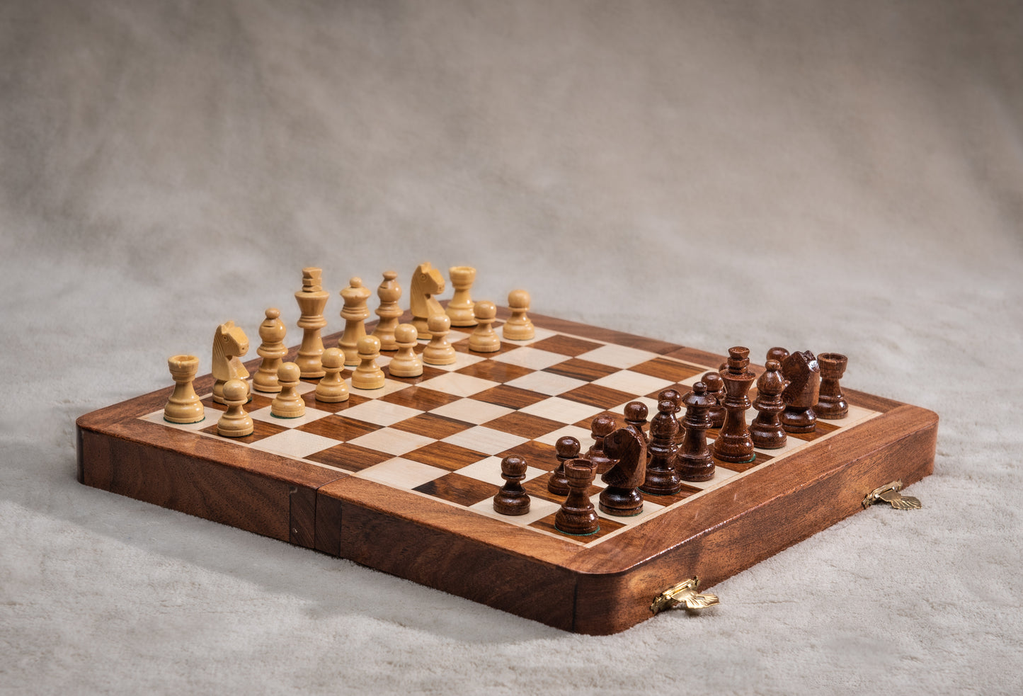 Premium 10-Inch Wooden Folding Travel Chess Set - Boxwood and Rosewood