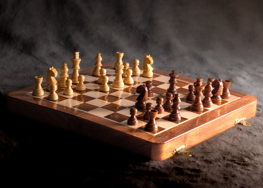 Luxury 12-Inch Wooden Folding Travel Chess Set - Boxwood and Rosewood