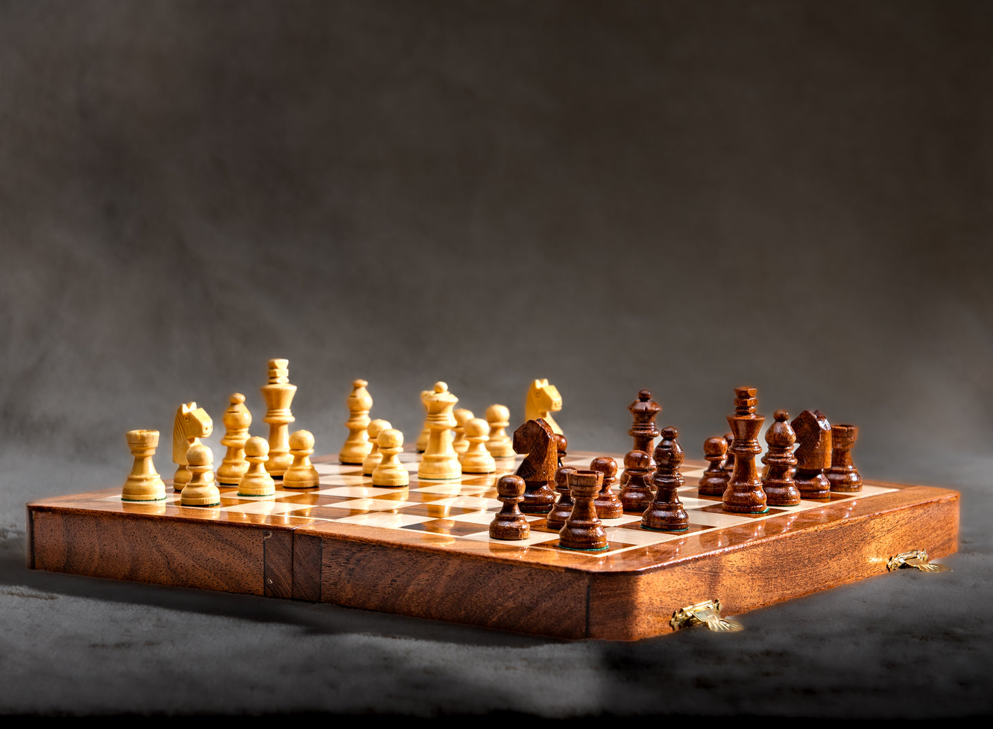 Luxury 12-Inch Wooden Folding Travel Chess Set - Boxwood and Rosewood