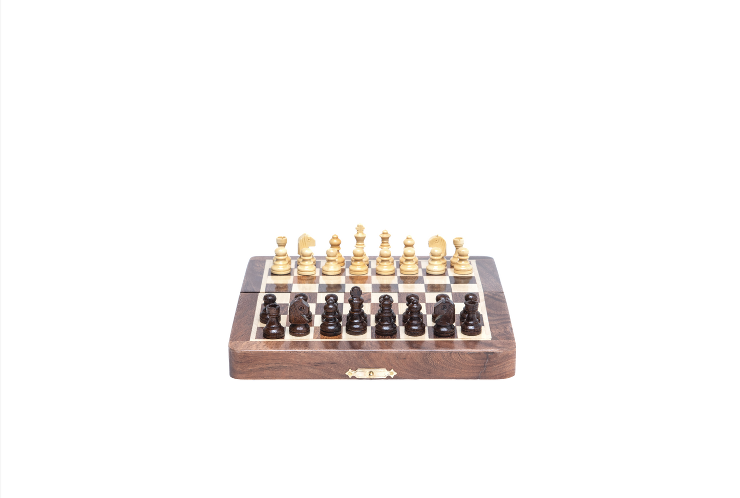 Elegant Wooden Folding Travel Chess Set 7" - Crafted from Boxwood and Rosewood